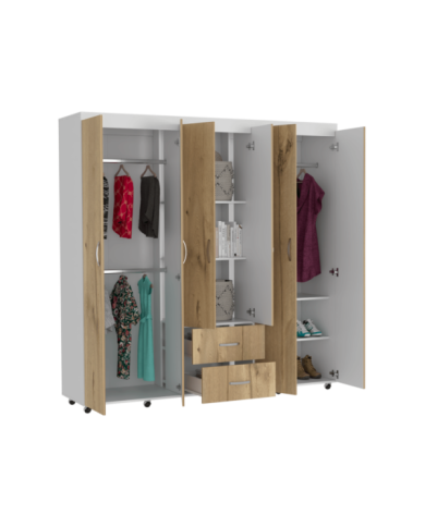 Closet Bariloche Bombay, Café Claro y Blanco Duqueza con Variedad de Entrepaños y Seis Puertas Abatibles