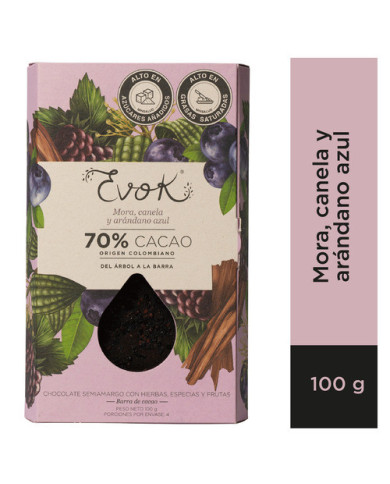 Choc Barra V 70% Mora, Canela,Arand 100G