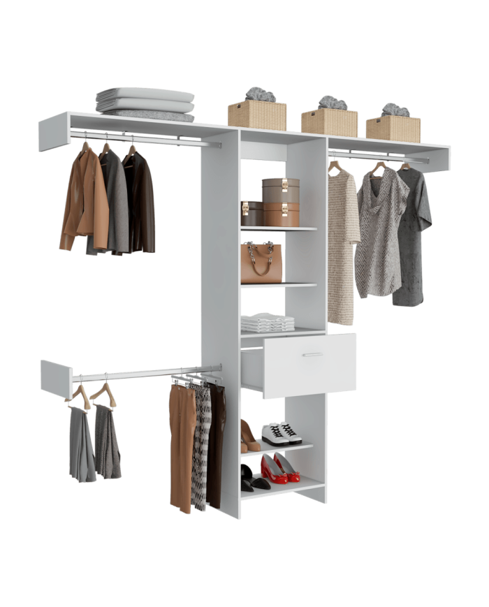 Closet Delhi, Blanco Nevado con Tres Tubos Cromados y Un Cajón