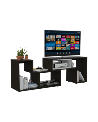 Mesa para TV Ascher, Wengue y Blanco, con espacio para televisor de 50 pulgadas