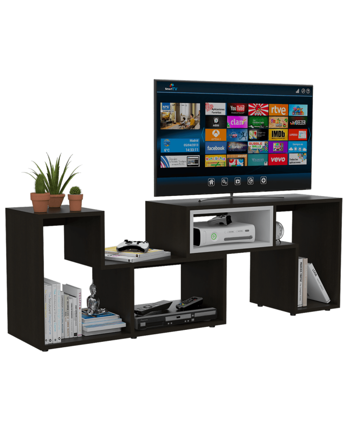 Mesa para TV Ascher, Wengue y Blanco, con espacio para televisor de 50 pulgadas