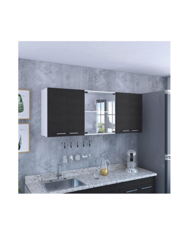 Gabinete Superior Vega, Blanco y Wengue, incluye entrepaño móvil central y dos puertas de vidrio