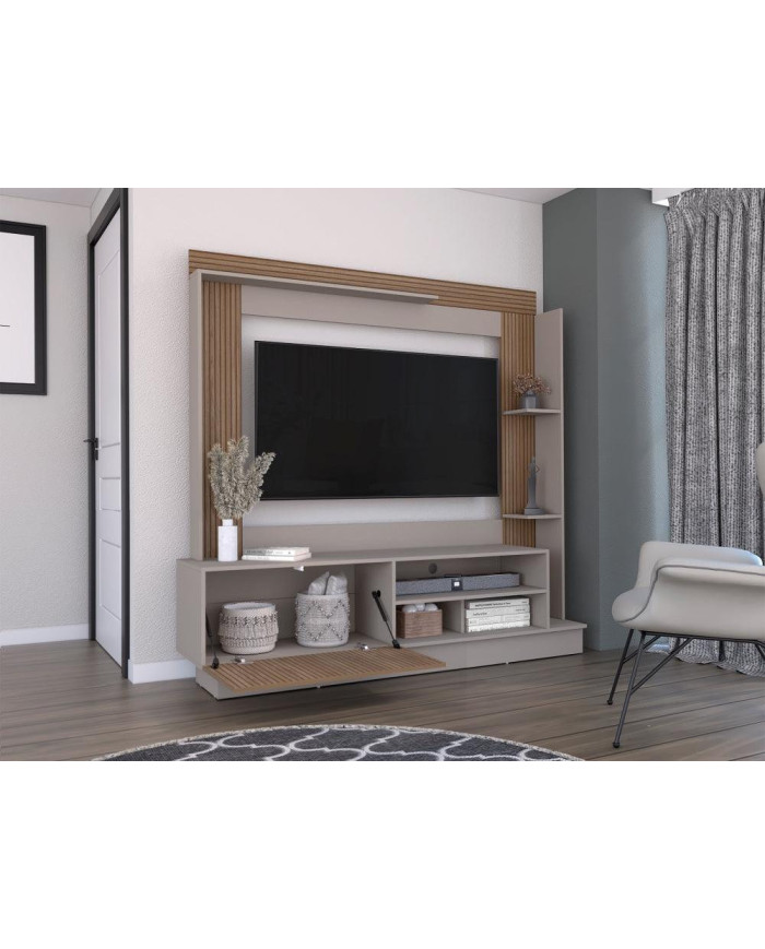 Mesa Para Tv Doha, Cocoa, Con Variedad de Entrepaños