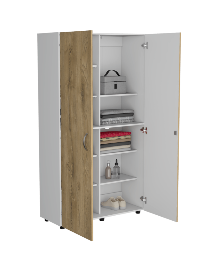 Closet Light, Macadamia y Blanco, con Dos Puertas Batientes y Entrepaños