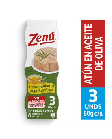 3 pack lomo atún en aceite de oliva x 80g