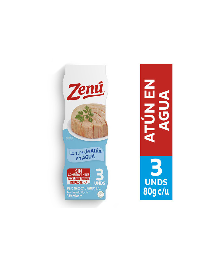 3 pack lomo atún en agua x 80g