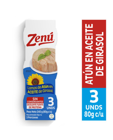 3 pack lomo atún en aceite de girasol x 80g