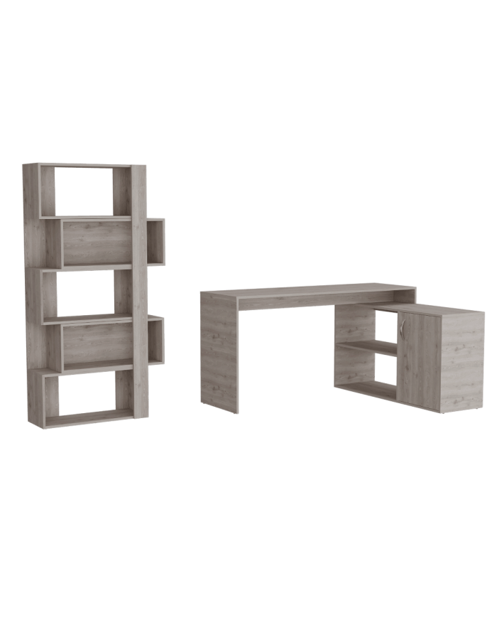 Combo Para Oficina Freky, Humo, Incluye Escritorio y Biblioteca