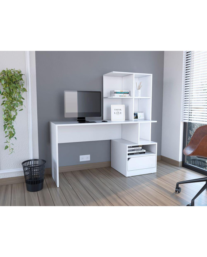 Combo Para Oficina Beto, Blanco Incluye Escritorio y Biblioteca