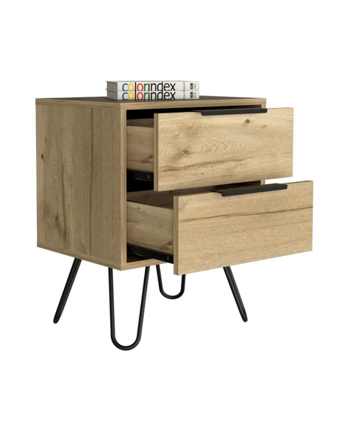 Mesa de Noche Ali, Beige y Wengue, con Dos Cajoneras ZF