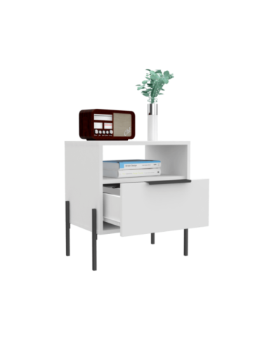 Mesa de Noche Wesley, Blanco Vainilla Y Gris Oscuro, Con Un Cajón Deslizable y Entrepaños