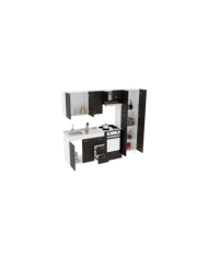 Cocina Integral Mercy, Blanco Vainilla y Wengue, Incluye Mesón con Pozuelo A La Izquierda