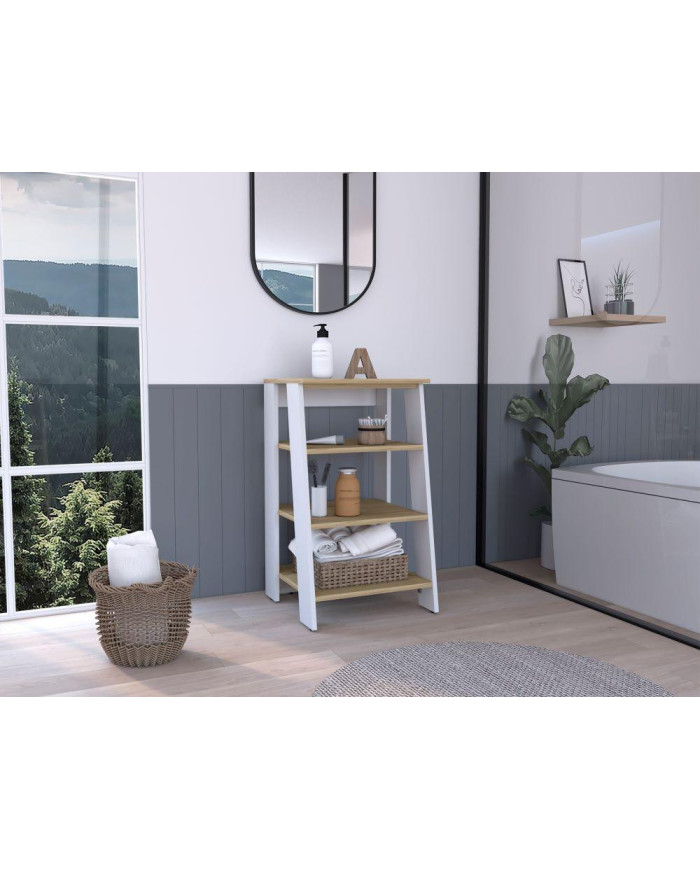 Gabinete de Baño Aqua Pequeño, Blanco Vainilla y Café Claro, Con Variedad De Entrepaños