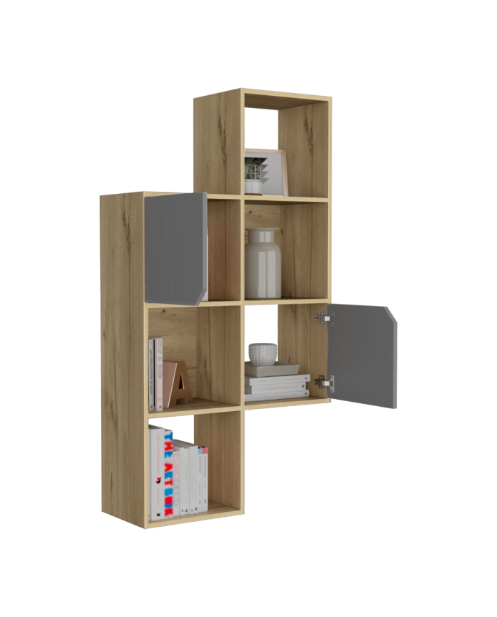 Repisa Debanhi, Café Claro y Gris Oscuro, con Múltiples Entrepaños y Superficies Para Ubicar Objetos