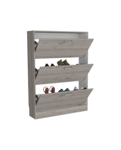 Zapatero Seúl, Humo y Blanco Nevado, con Tres Puertas Abatibles con Manijas Metálicas