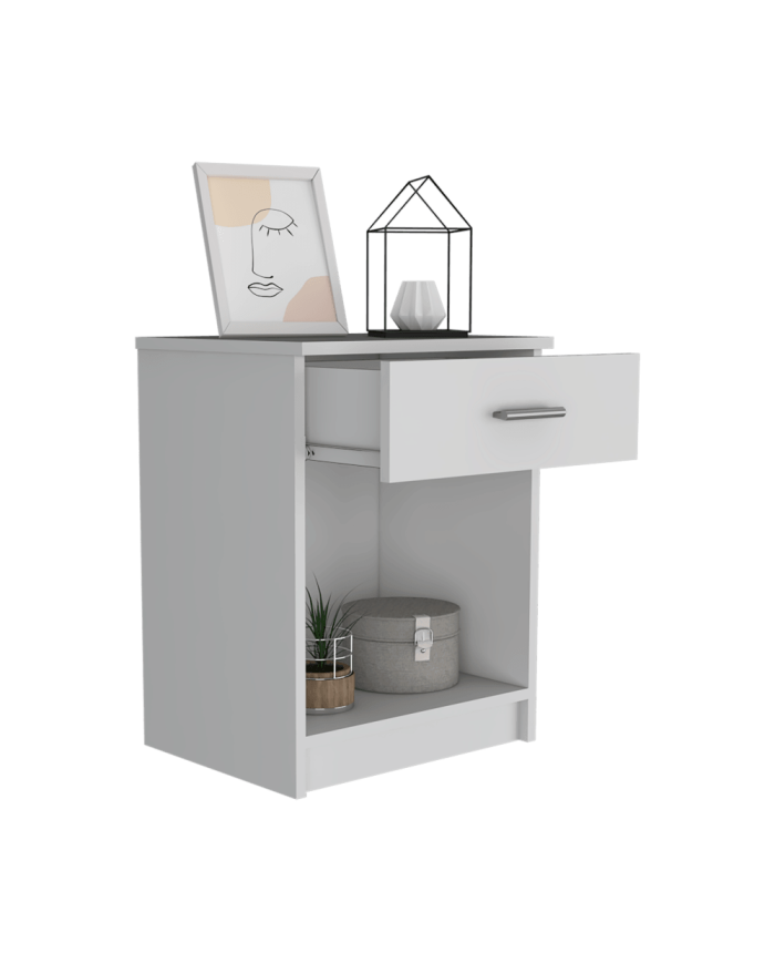 Mesa de Noche Bonaire, Blanco Vainilla, con Un Cajon Multiuso