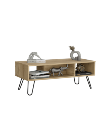 Mesa de Centro Lara, Café claro, con Amplio Espacio y Patas de Acero