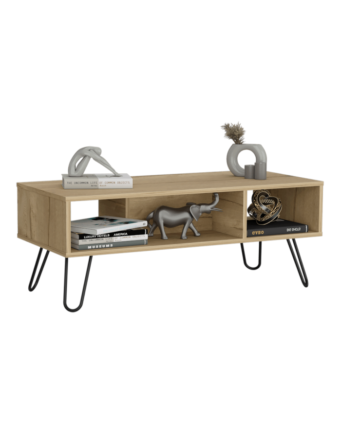 Mesa de Centro Lara, Café claro, con Amplio Espacio y Patas de Acero