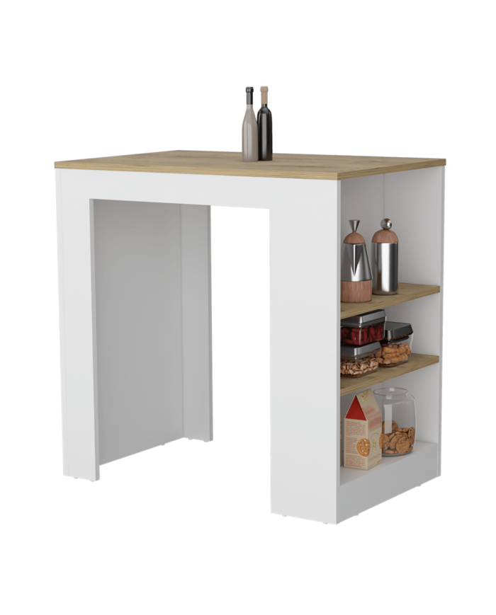 Barra de Cocina Victory, Blanco Nevado y Macadamia, con Tres Entrepaños ZF