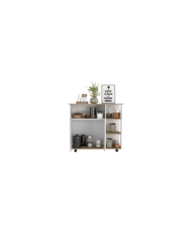 Mesa Auxiliar Ponte, Blanco Perla y Café Claro, con amplia superficie en la mesa