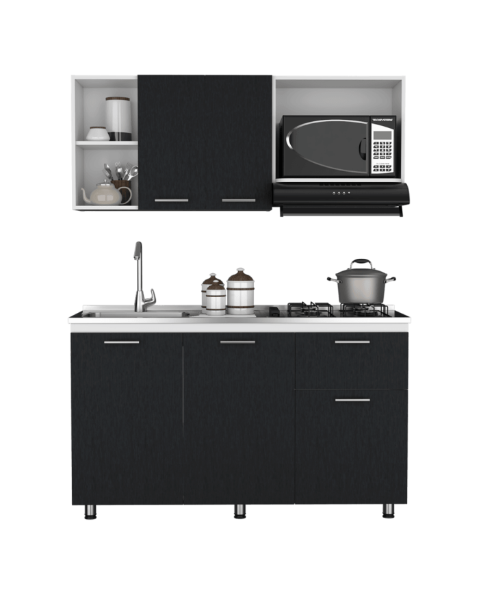 Gabinete Inferior Zenda, Blanco Duqueza y Wengue, Ideal Para Espacio Reducidos