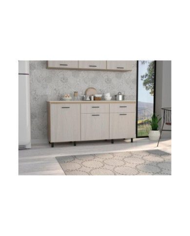 Gabinete Inferior Kazán, Beige y Nevado, con Gran Capacidad de Almacenamiento