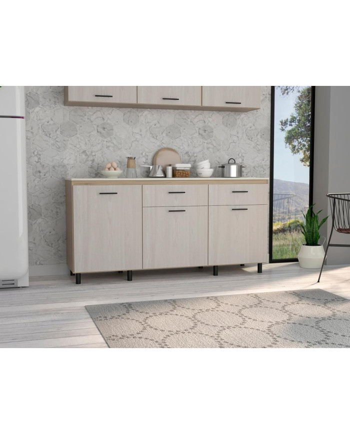 Gabinete Inferior Kazán, Beige y Nevado, con Gran Capacidad de Almacenamiento