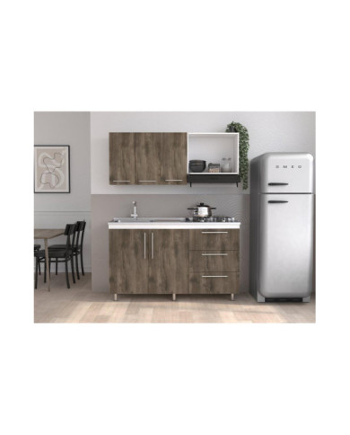 Cocina Integral Rubio, Blanco Duqueza y Nogal, Incluye Mesón Izquierdo