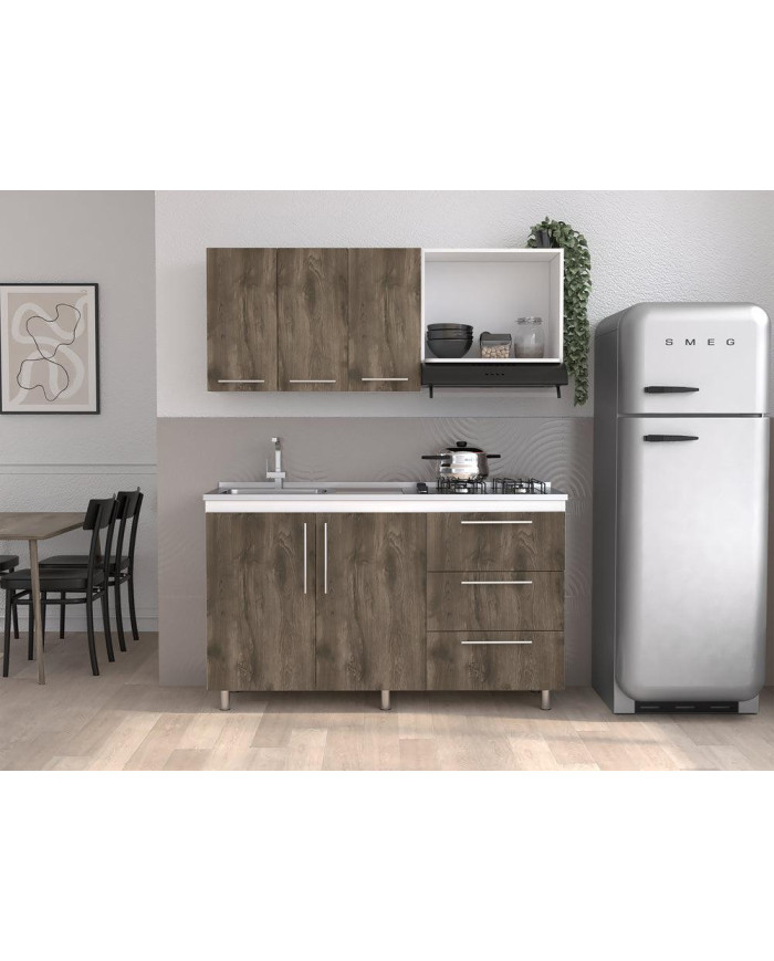 Cocina Integral Rubio, Blanco Duqueza y Nogal, Incluye Mesón Izquierdo