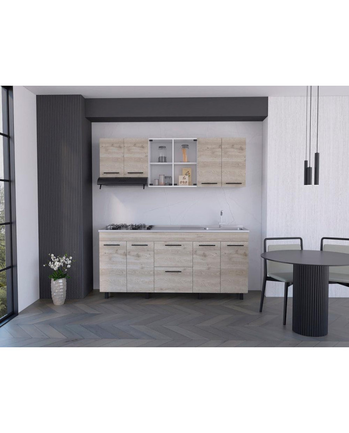 Cocina Integral Kong, Blanco Duqueza y Humo, Incluye Mesón Derecho