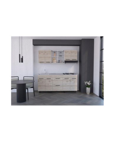 Cocina Integral Kong, Blanco Duqueza y Humo, Incluye Mesón Izquierdo