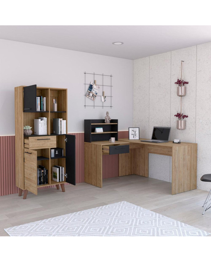 Combo Para Oficina Sandoval, Miel y Wengue, Incluye Escritorio y Biblioteca
