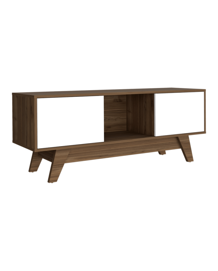 Mesa de Tv Rizzo, Castaño y Blanco Duqueza, con Espacio Para Televisor