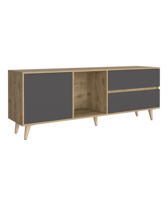 Mesa Para Tv Nashira, Macadamia y Plata Oscuro, con Espacio Para Televisor de Hasta 65 Pulgadas
