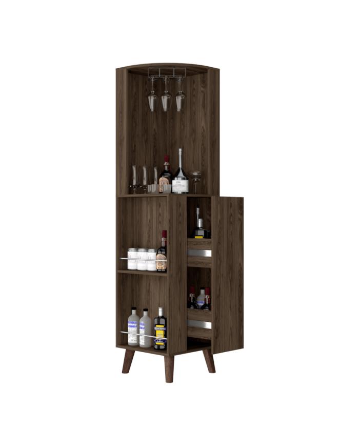 Bar Esquinero Telmo, Chocolate, con 1 Cajonera Para Almacenamiento