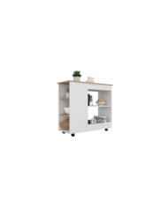 Mesa Auxiliar de Cocina Coralyn, Blanco y Café Claro, con tres entrepaños y rodachines