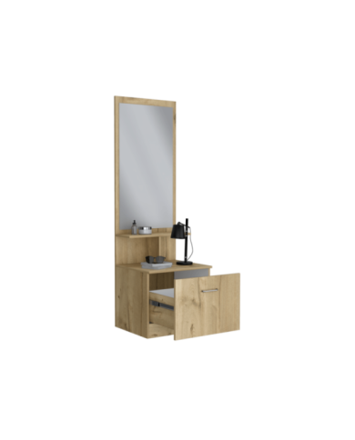 Tocador Zaha, Café Claro y Blanco, con Espejo y Un Cajón Organizador