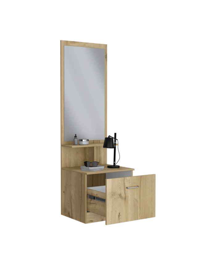 Tocador Zaha, Café Claro y Blanco, con Espejo y Un Cajón Organizador