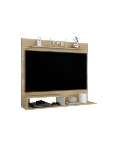 Panel de Tv Ascher, Café Claro y Blanco Duqueza, con Espacio Para Televisor de Hasta 55 Pulgadas