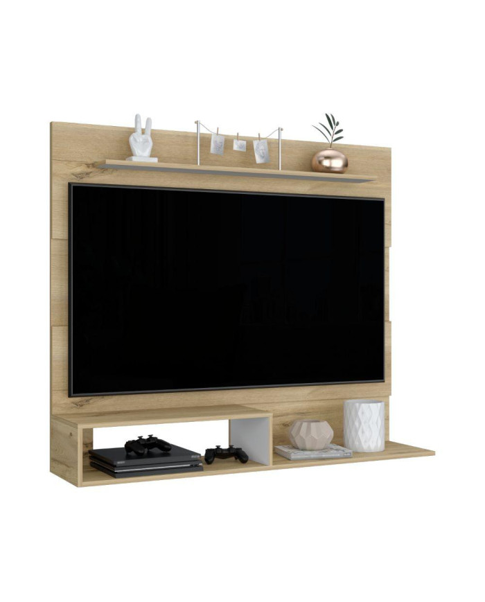 Panel de Tv Ascher, Café Claro y Blanco Duqueza, con Espacio Para Televisor de Hasta 55 Pulgadas