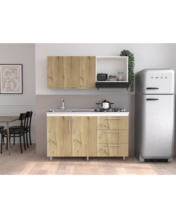 Cocina Integral Rubio, Blanco Duqueza y Café Claro, incluye Mesón Izquierdo