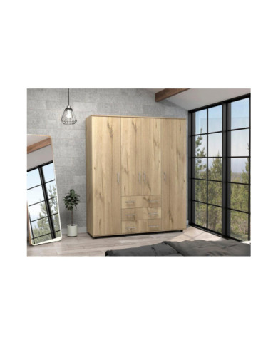 Closet Fontana, Café Claro y Blanco, con Cuatro Tubos Para Colgar Ropa y Zapatero En La Parte Inferior