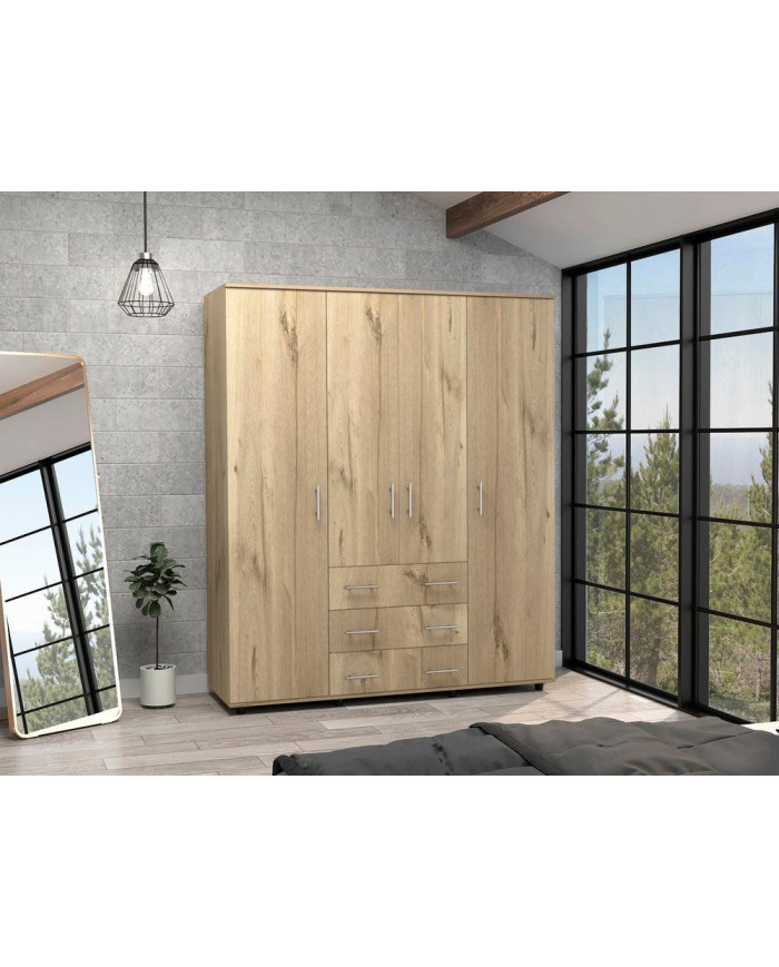 Closet Fontana, Café Claro y Blanco, con Cuatro Tubos Para Colgar Ropa y Zapatero En La Parte Inferior