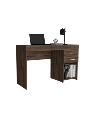 Escritorio Hazel, Chocolate, con Un Entrepaño y Dos Cajones