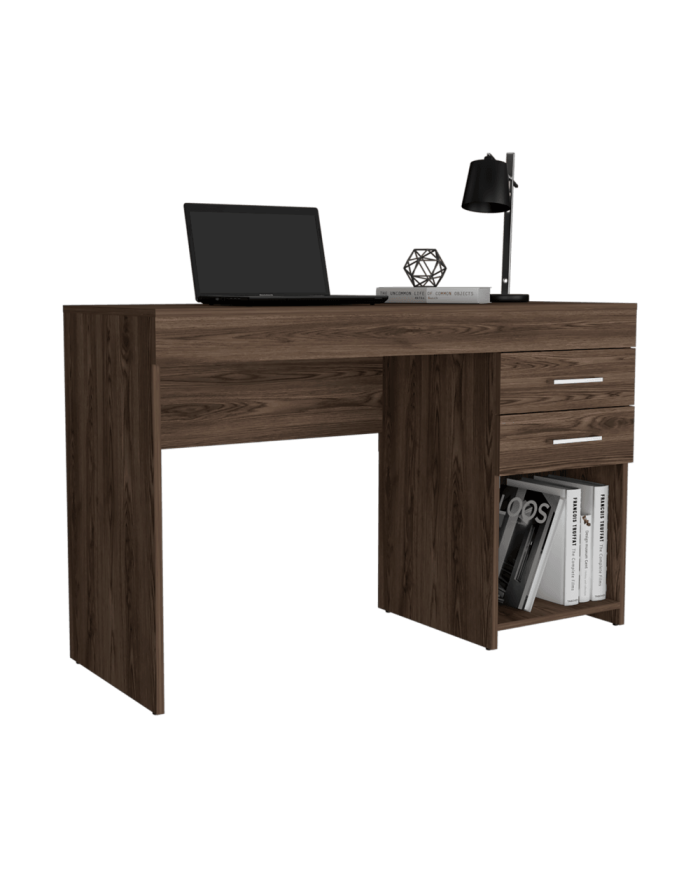 Escritorio Hazel, Chocolate, con Un Entrepaño y Dos Cajones