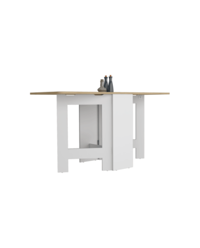 Mesa Auxiliar de Cocina Plegable Merida, Blanco y Macadamia, con Amplia Superficie