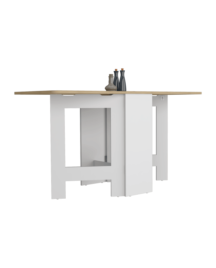 Mesa Auxiliar de Cocina Plegable Merida, Blanco y Macadamia, con Amplia Superficie