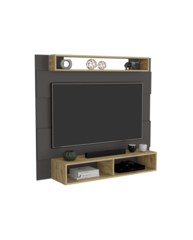 Panel de Tv Chares, Plata Oscuro y Macadamia, con Espacio Para Televisor de Hasta 55 Pulgadas
