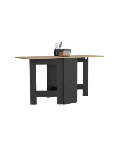 Mesa Auxiliar de Cocina Plegable Merida, Wengue y Macadamia, con Amplia Superficie