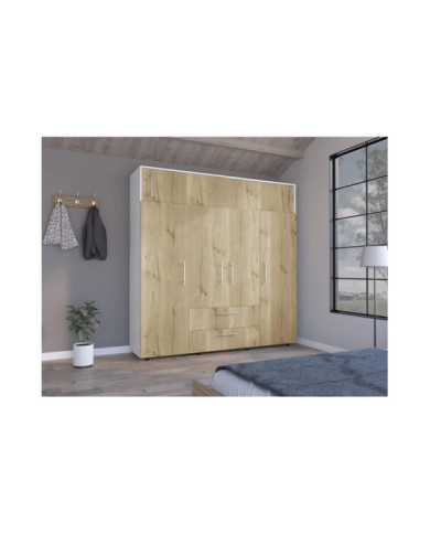 Closet Babel, Café Claro y Blanco, con Cuatro Puertas Abatibles y Cuatro Cajones Multiusos